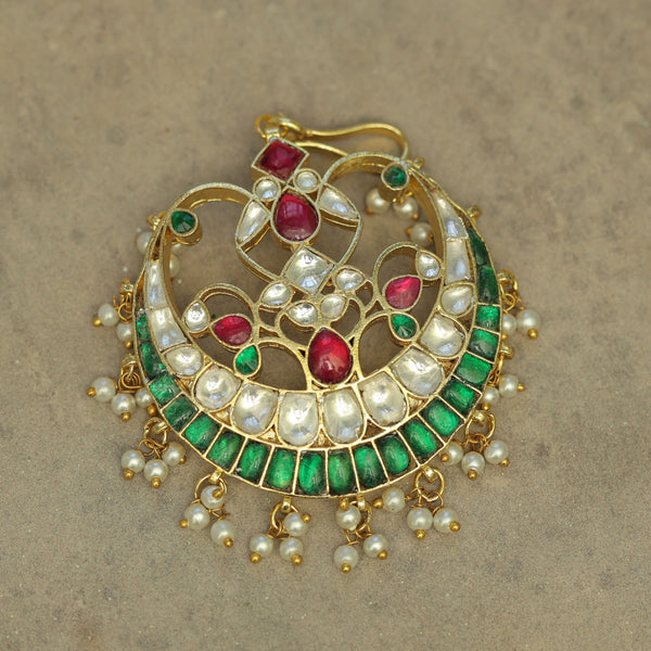 MDBR391- Multi Colour Gold Plated Jadau Kundan Juda Pin