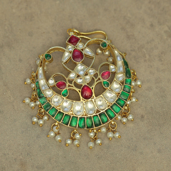 MDBR391- Multi Colour Gold Plated Jadau Kundan Juda Pin