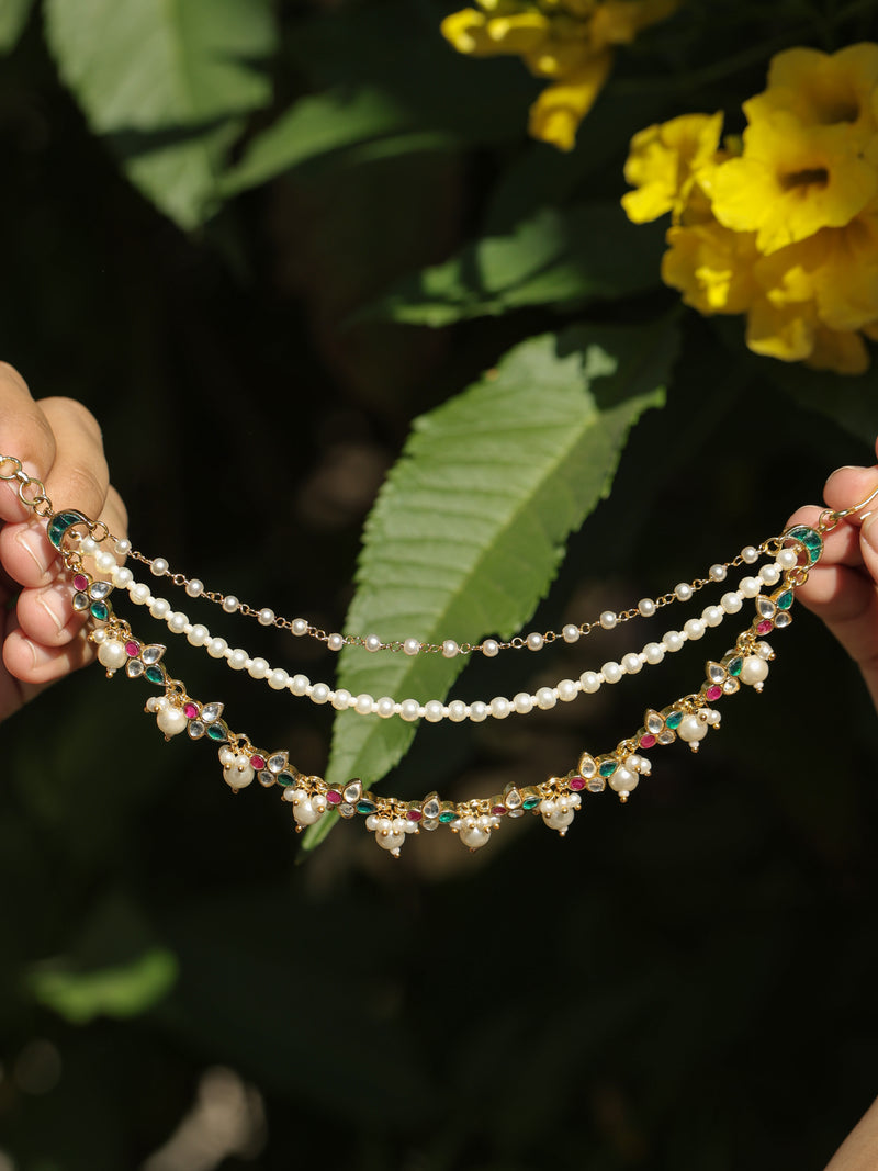 Multi Colour Gold Plated Jadau Kundan Kanchain