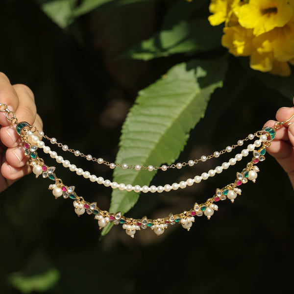 MDE380- Multi Colour Gold Plated Jadau Kundan Kanchain
