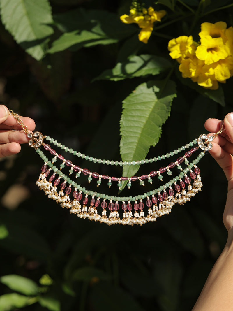 Multi Colour Gold Plated Jadau Kundan Kanchain