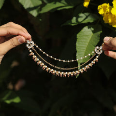 MDE382- White and Red Colour Gold Plated Jadau Kundan Kanchain