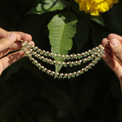 MDE384- White and Green Colour Gold Plated Jadau Kundan Kanchain