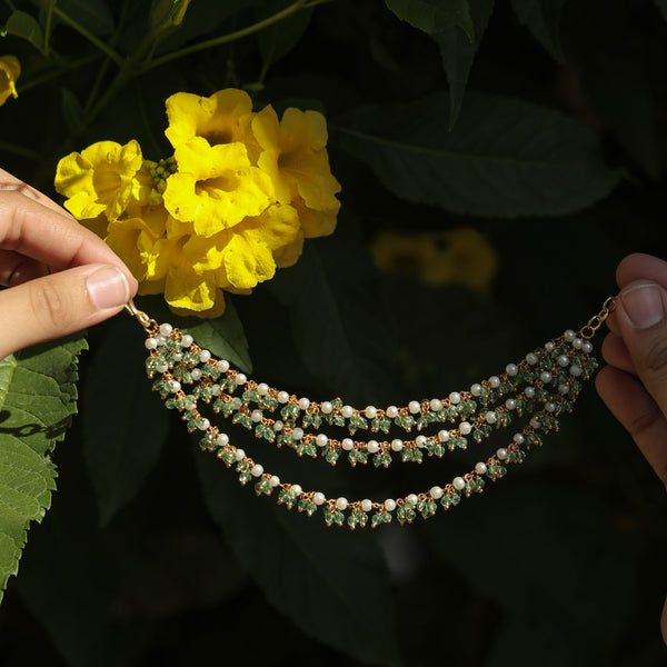 MDE384- White and Green Colour Gold Plated Jadau Kundan Kanchain