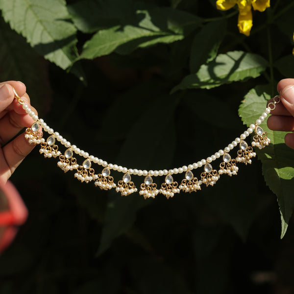 MDE385- White Colour Gold Plated Jadau Kundan Kanchain