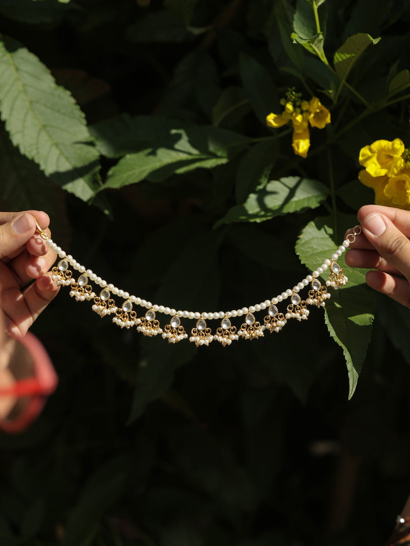 White Colour Gold Plated Jadau Kundan Kanchain