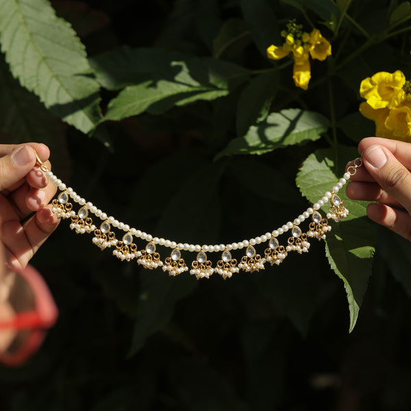 MDE385- White Colour Gold Plated Jadau Kundan Kanchain