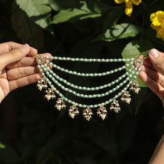 MDE386- Green and White Colour Gold Plated Jadau Kundan Kanchain