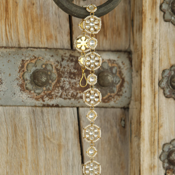 MDH352- White Colour Gold Plated Jadau Kundan Headband