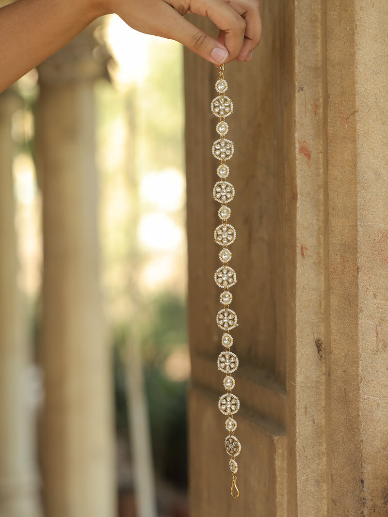 White Colour Gold Plated Jadau Kundan Headband