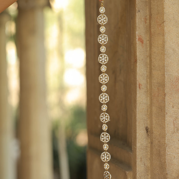 MDH352- White Colour Gold Plated Jadau Kundan Headband