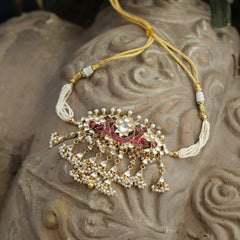 MDN336- White and Red Colour Gold Plated Jadau Kundan Choker Set
