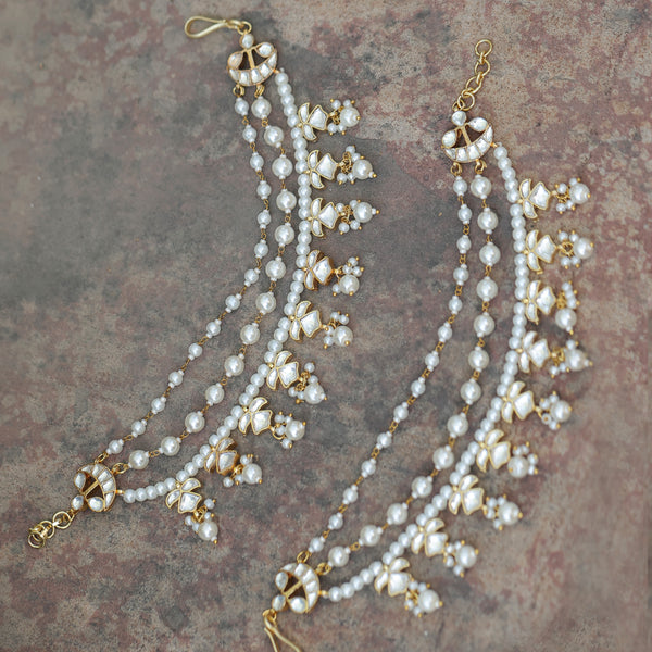MDE389- White Colour Gold Plated Jadau Kundan Kanchain