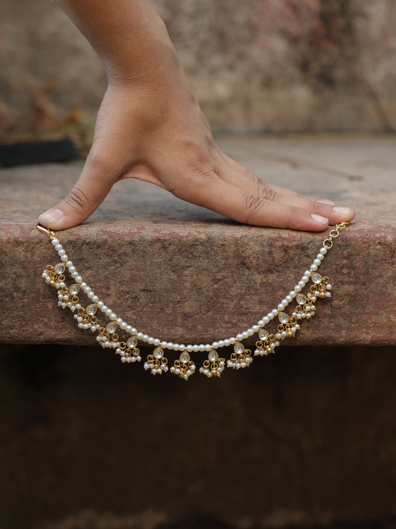 White Colour Gold Plated Jadau Kundan Kanchain