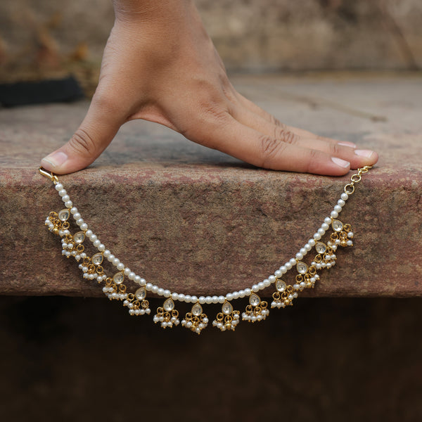 MDE385- White Colour Gold Plated Jadau Kundan Kanchain