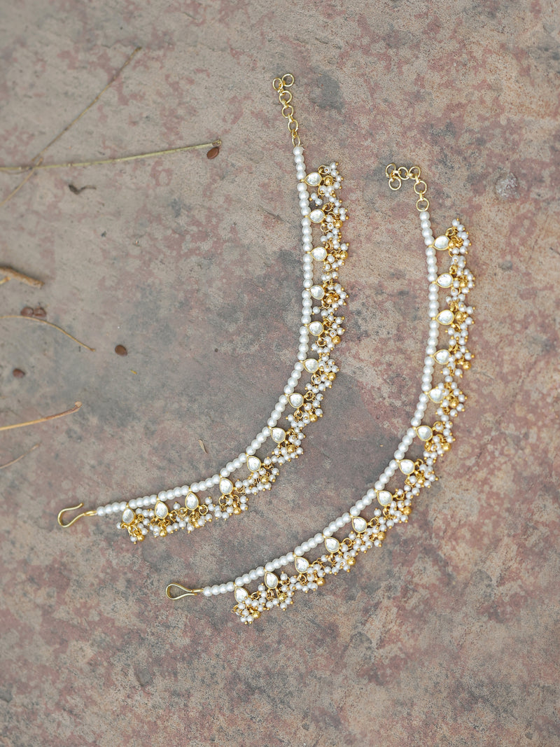 White Colour Gold Plated Jadau Kundan Kanchain