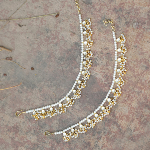 MDE385- White Colour Gold Plated Jadau Kundan Kanchain