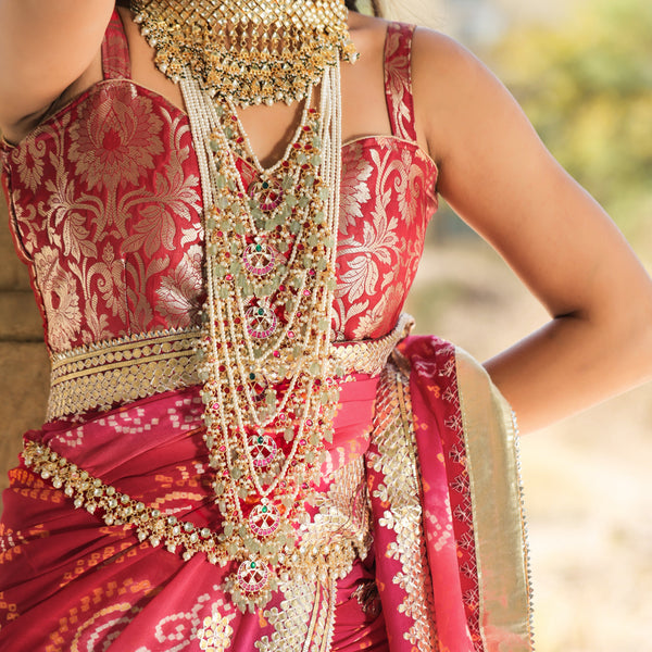 MDN416- Multi Colour Gold Plated Jadau Kundan Raani Haar- Satlada