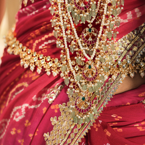 MDN416- Multi Colour Gold Plated Jadau Kundan Raani Haar- Satlada