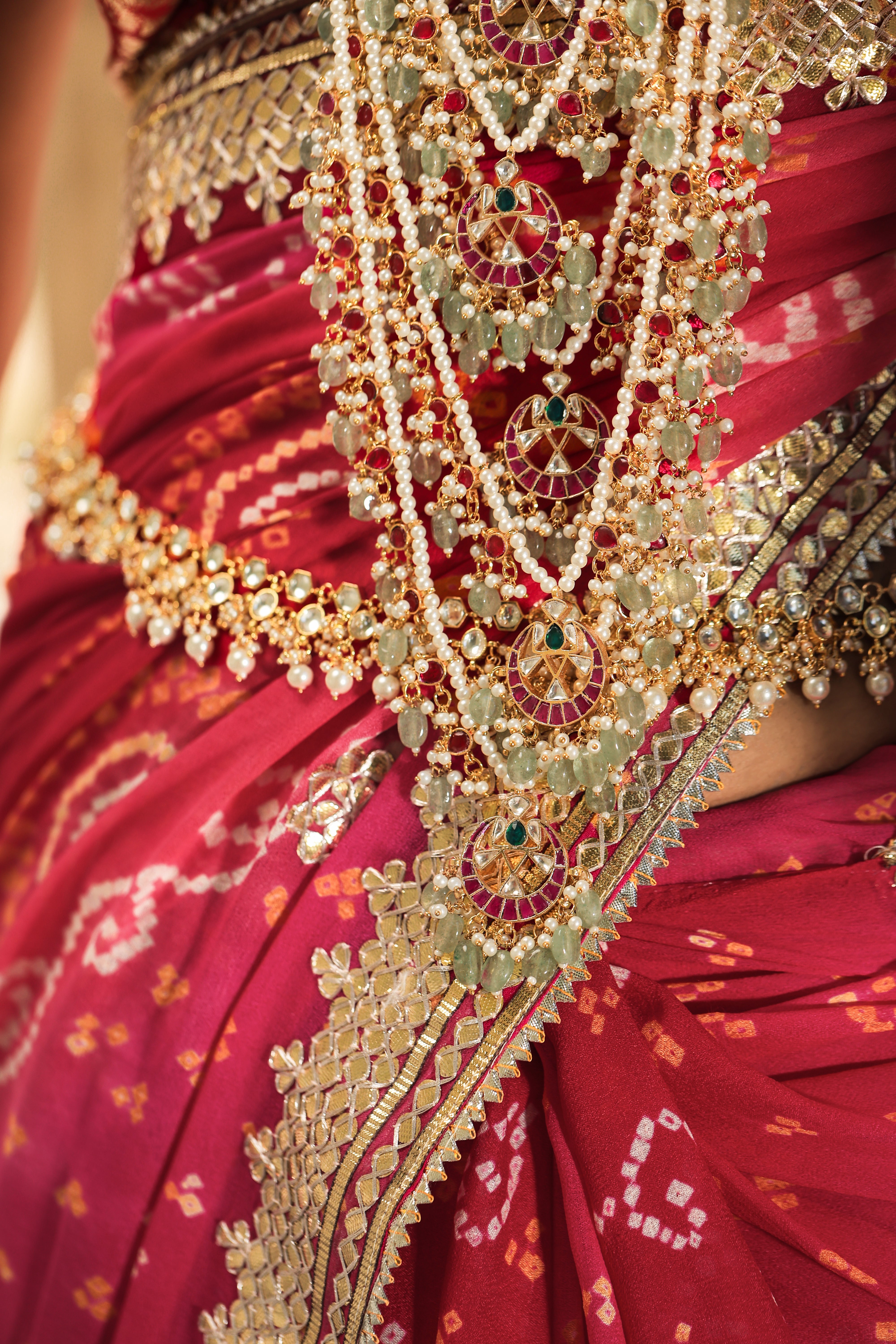 MDN416- Multi Colour Gold Plated Jadau Kundan Raani Haar- Satlada
