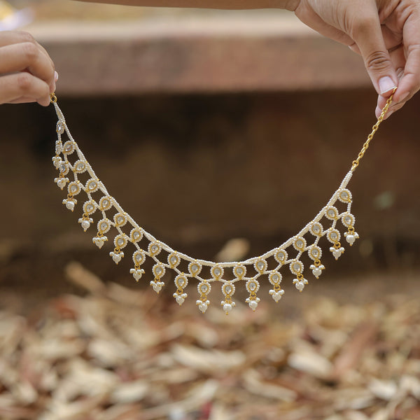 MDN335- White Colour Gold Plated Jadau Kundan Necklace Set
