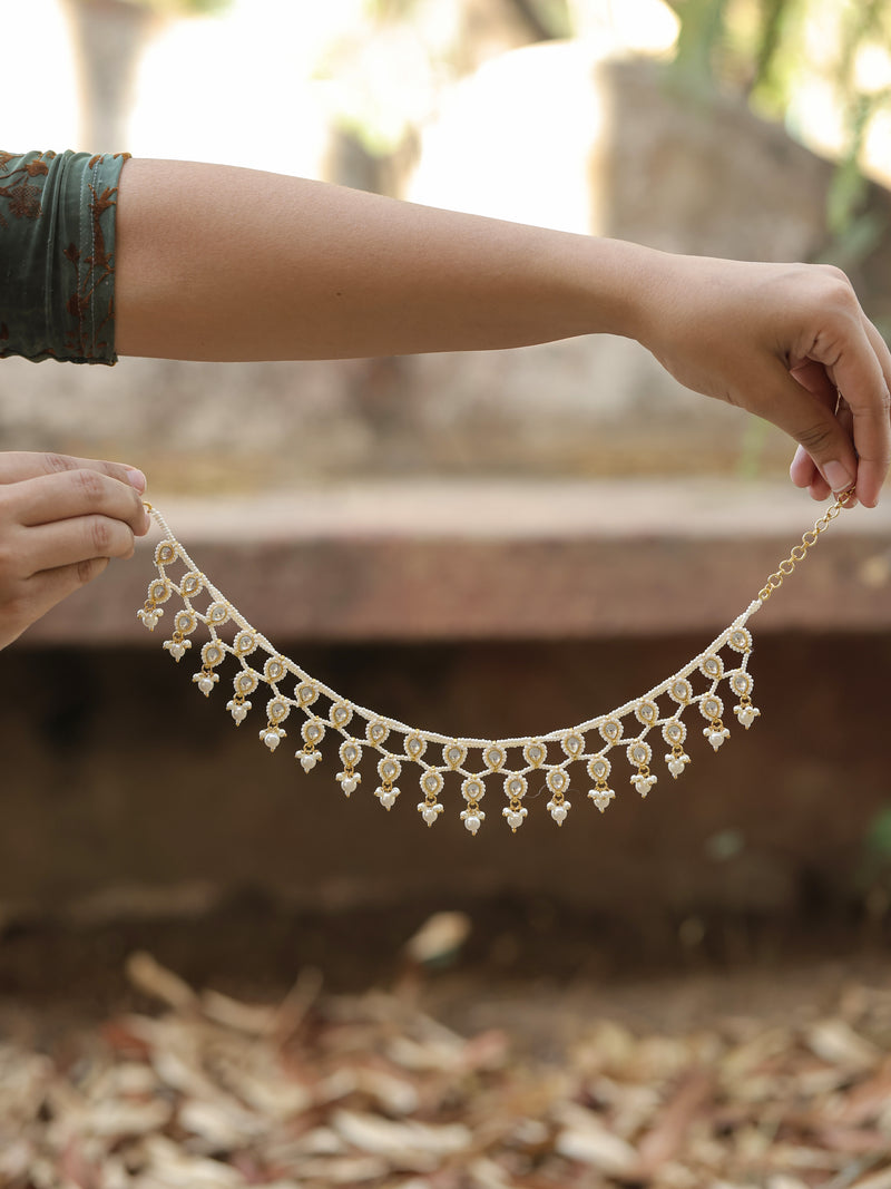 White Colour Gold Plated Jadau Kundan Necklace Set