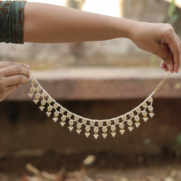 MDN335- White Colour Gold Plated Jadau Kundan Necklace Set
