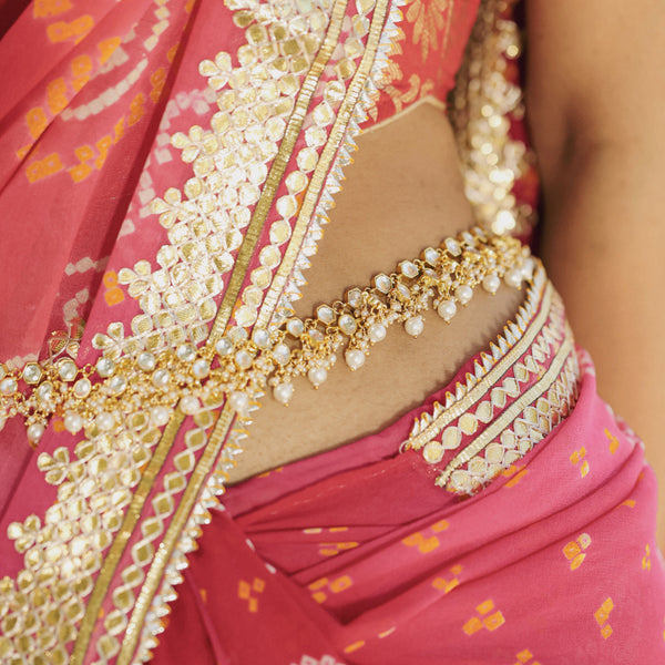 MDWB396- White Colour Gold Plated Jadau Kundan Waistbelt