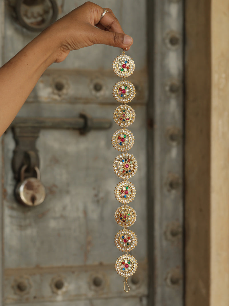 Multi Colour Gold Plated Jadau Kundan Headband