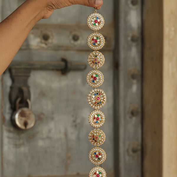 MDH351- Multi Colour Gold Plated Jadau Kundan Headband