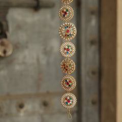 MDH351- Multi Colour Gold Plated Jadau Kundan Headband