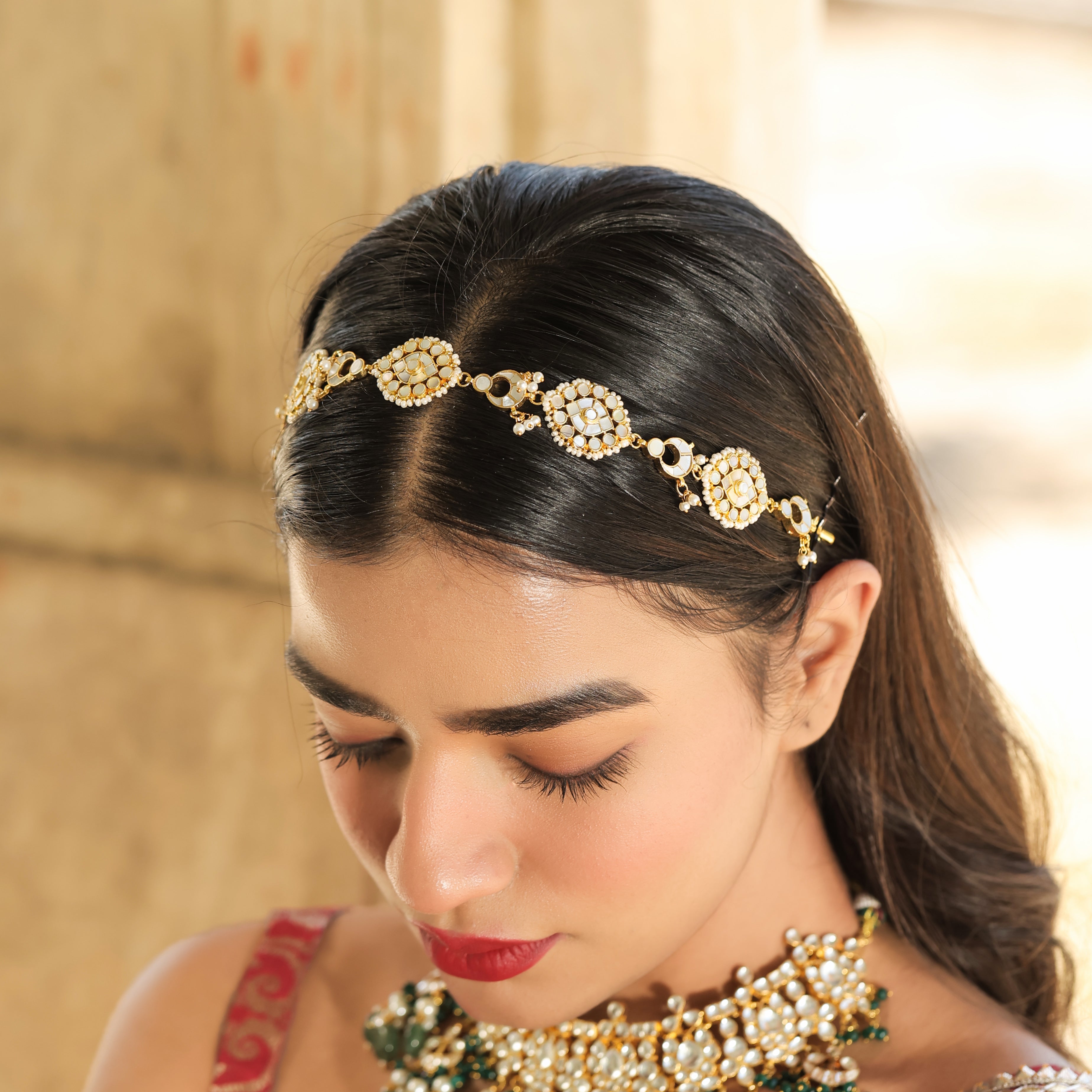 MDH415- White Colour Gold Plated Mother of Pearl Headband