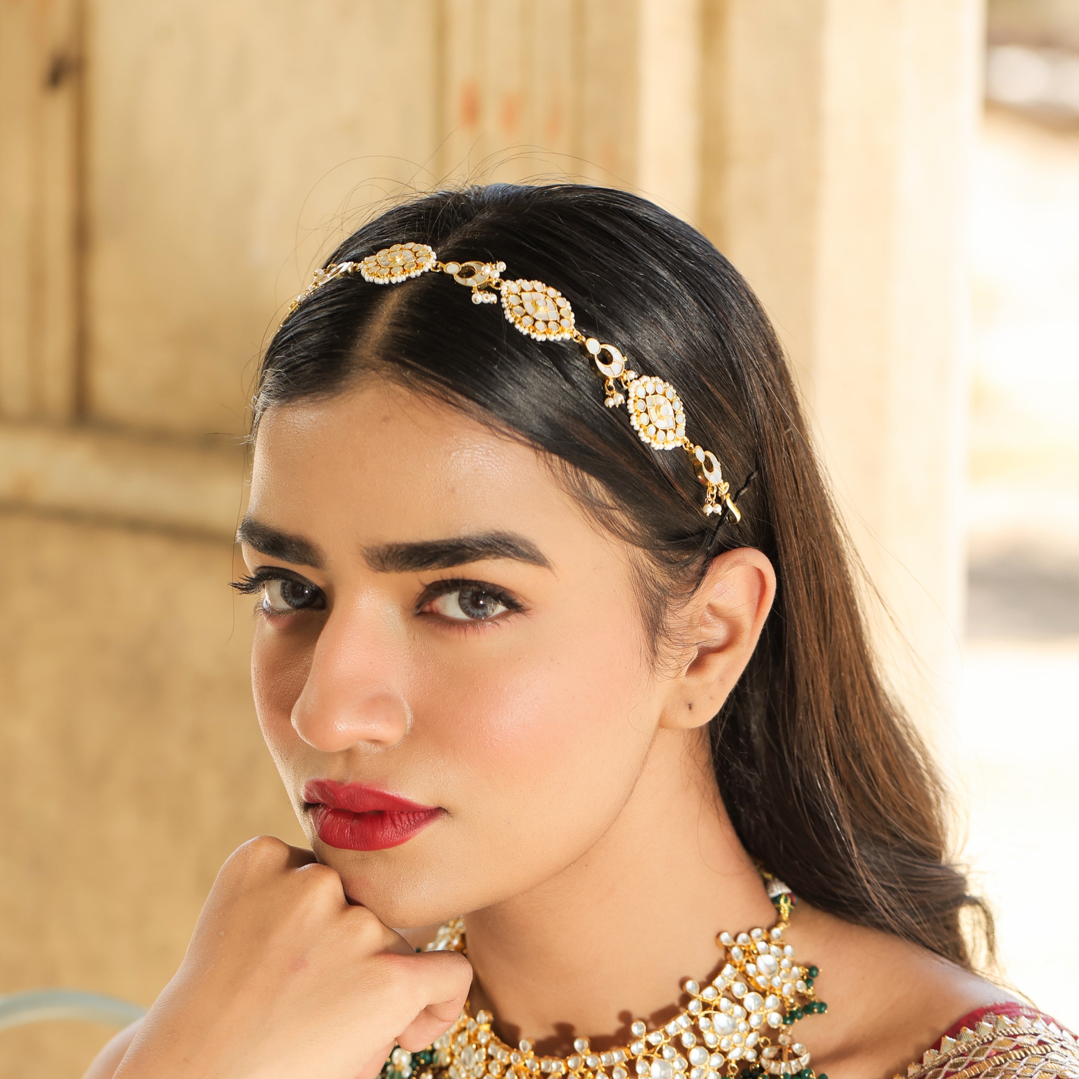 MDH415- White Colour Gold Plated Mother of Pearl Headband