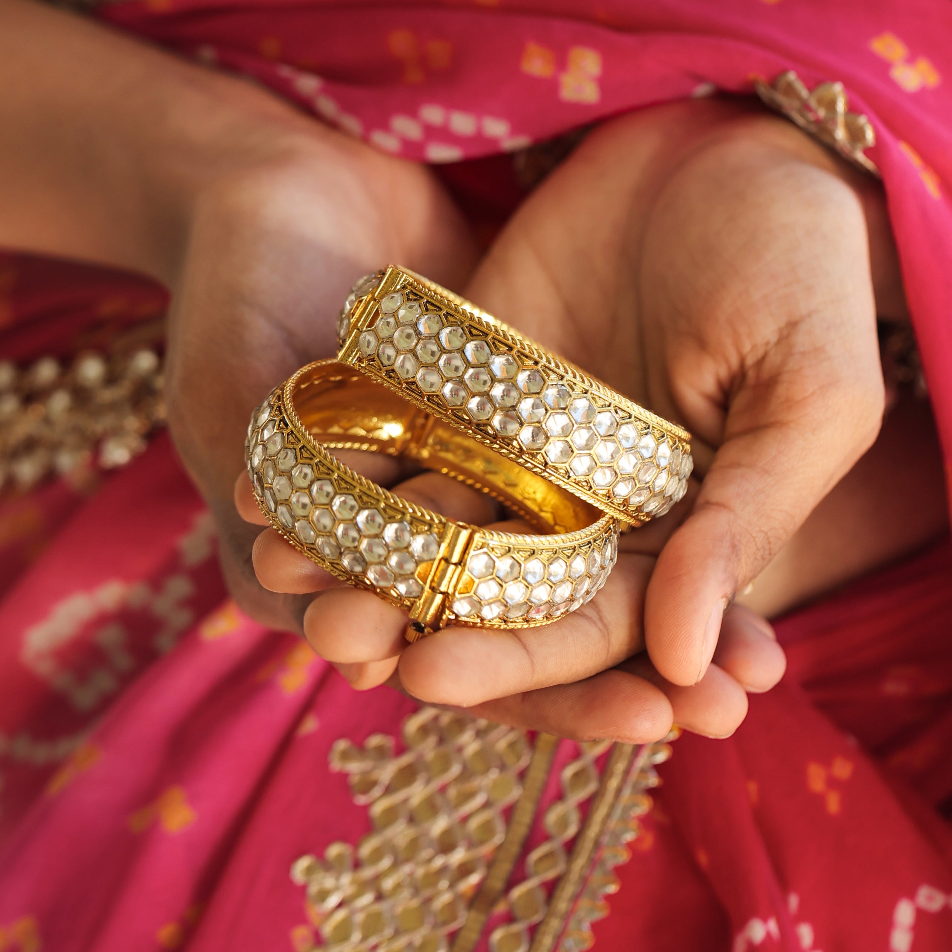 MDB414- White Colour Gold Plated Jadau Kundan Bangle