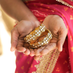 MDB412- White Colour Gold Plated Jadau Kundan Temple Bangle