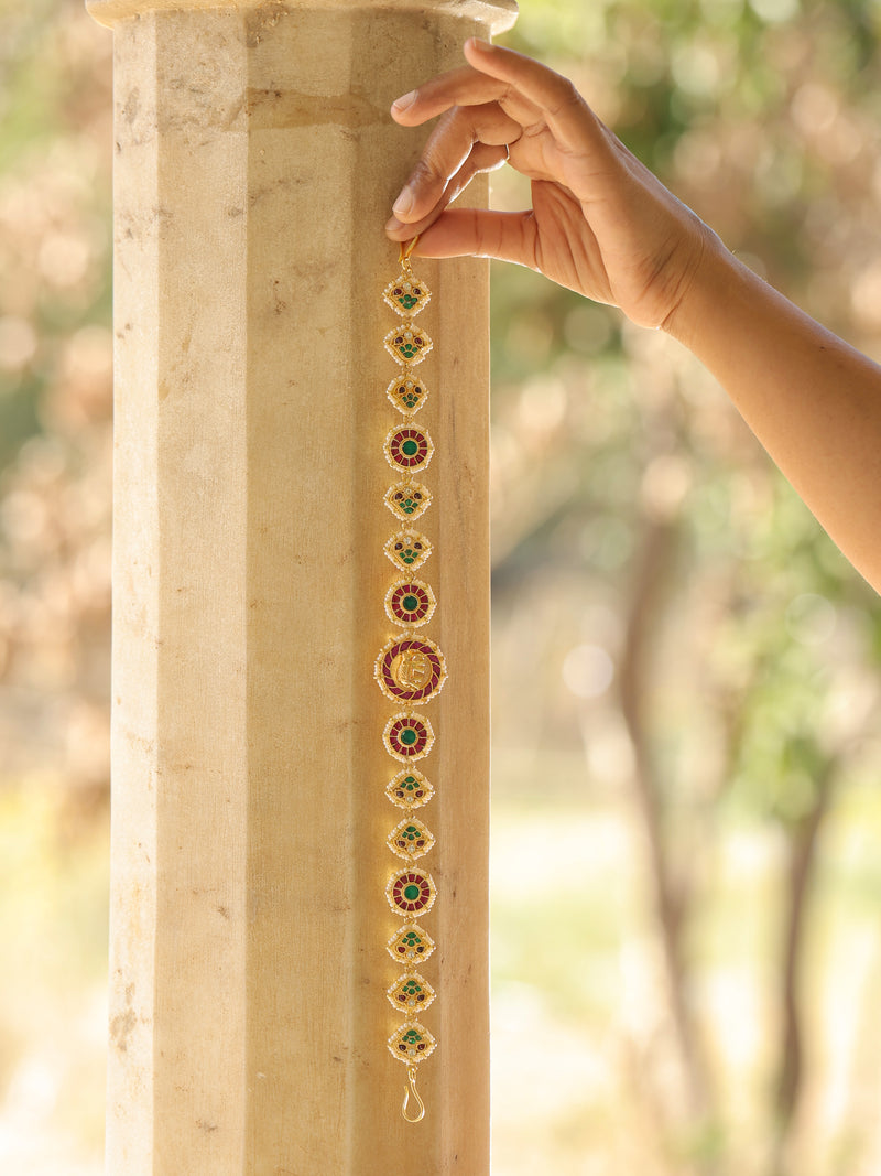 Multi Colour Gold Plated Jadau Kundan Headband