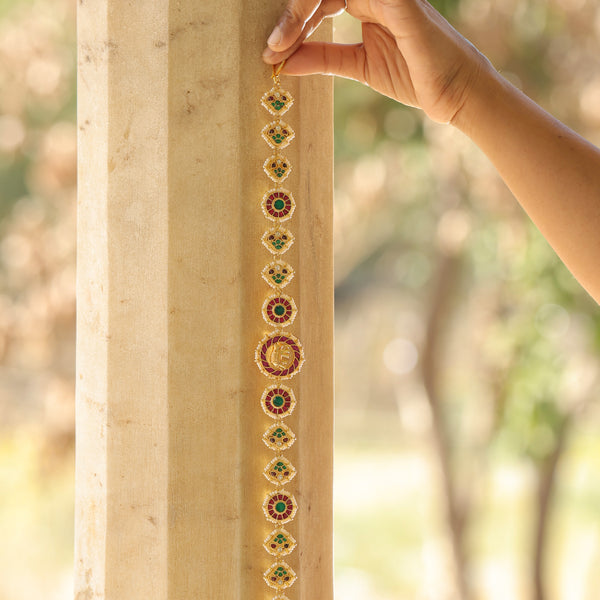 MDH353- Multi Colour Gold Plated Jadau Kundan Headband