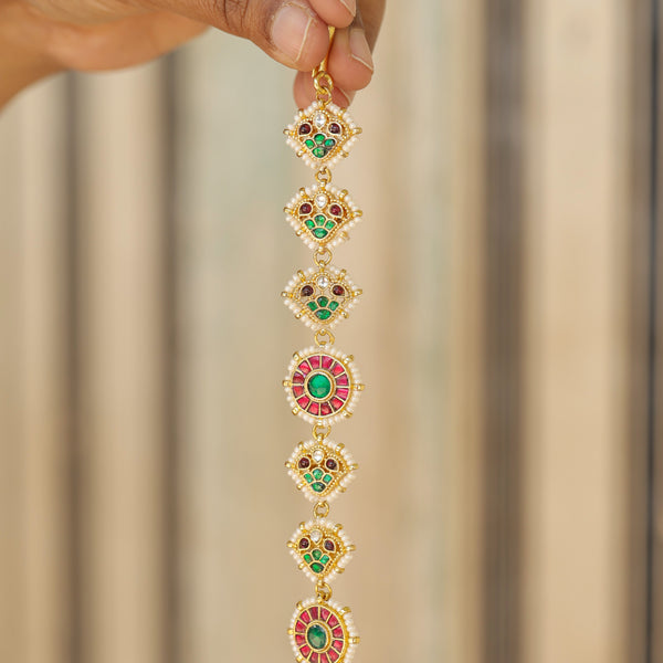 MDH353- Multi Colour Gold Plated Jadau Kundan Headband