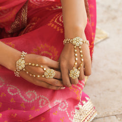 MDHP408- White Colour Gold Plated Mother of Pearl Hathphool