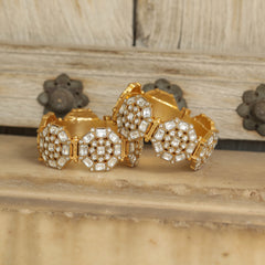 MDB358- White Colour Gold Plated Jadau Kundan Thappa Bangle