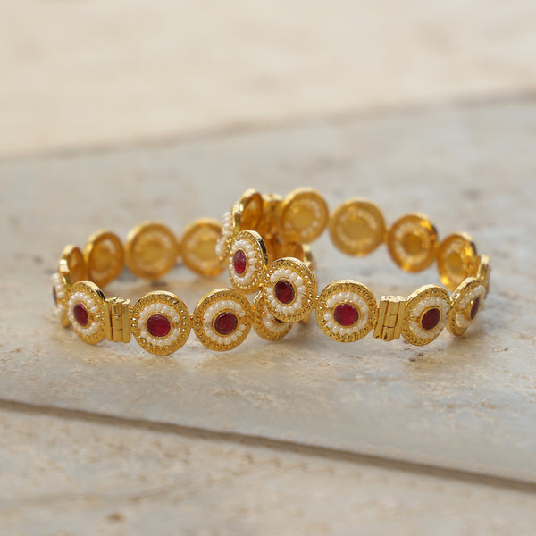 MDB360- Pink Colour Gold Plated Jadau Kundan Bangle