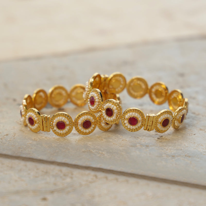 MDB360- Pink and White Colour Gold Plated Jadau Kundan Bangle