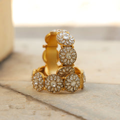 MDB361- White Colour Gold Plated Jadau Kundan Thappa Bangle