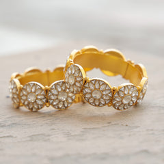 MDB361- White Colour Gold Plated Jadau Kundan Thappa Bangle