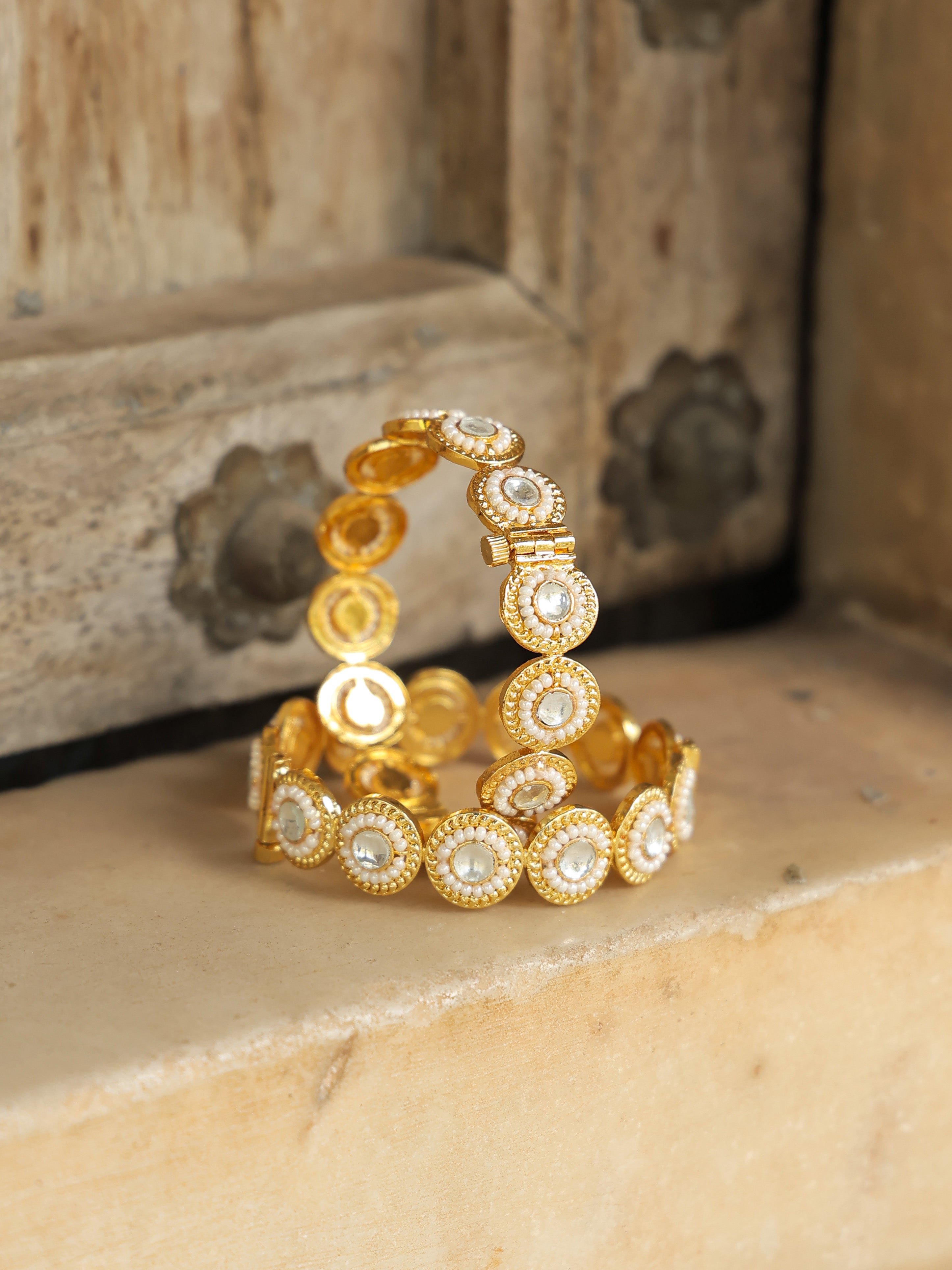 MDB360- White Colour Gold Plated Jadau Kundan Bangle