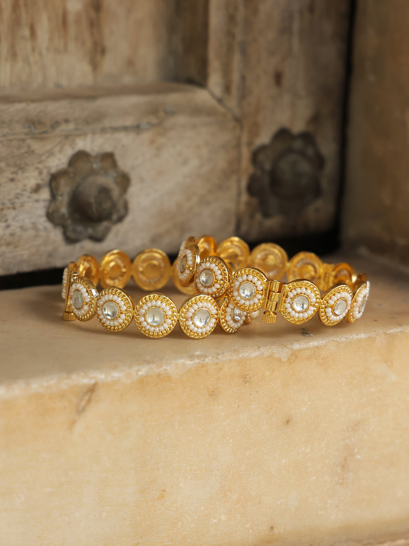 White Colour Gold Plated Jadau Kundan Bangle