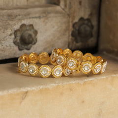 MDB360- Pink and White Colour Gold Plated Jadau Kundan Bangle