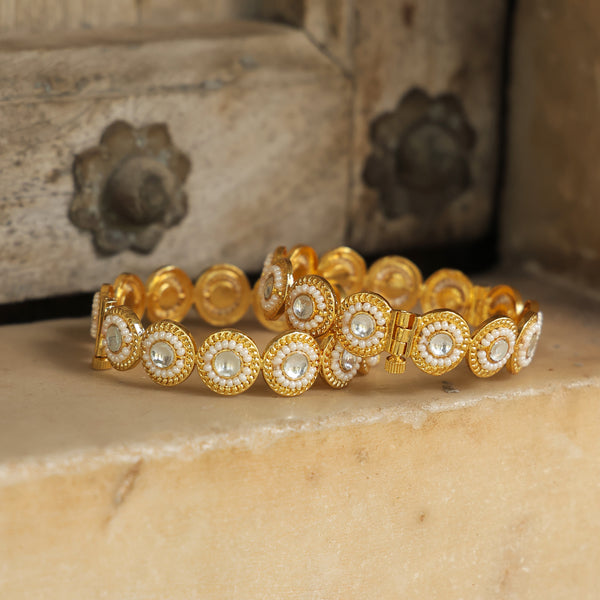 MDB360- White Colour Gold Plated Jadau Kundan Bangle