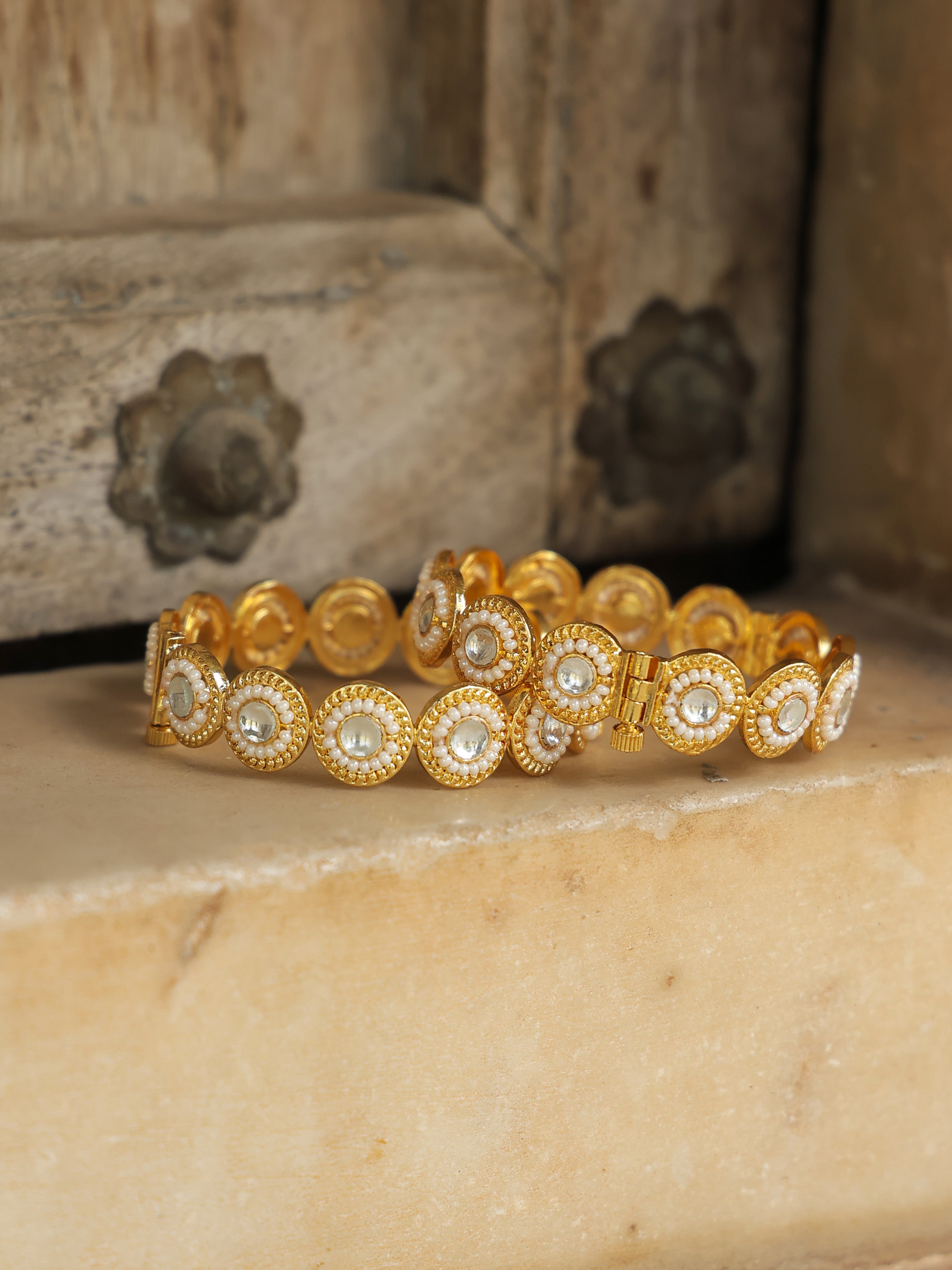 MDB360- White Colour Gold Plated Jadau Kundan Bangle