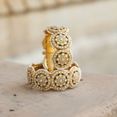 MDB363- White Colour Gold Plated Jadau Kundan Thappa Bangle